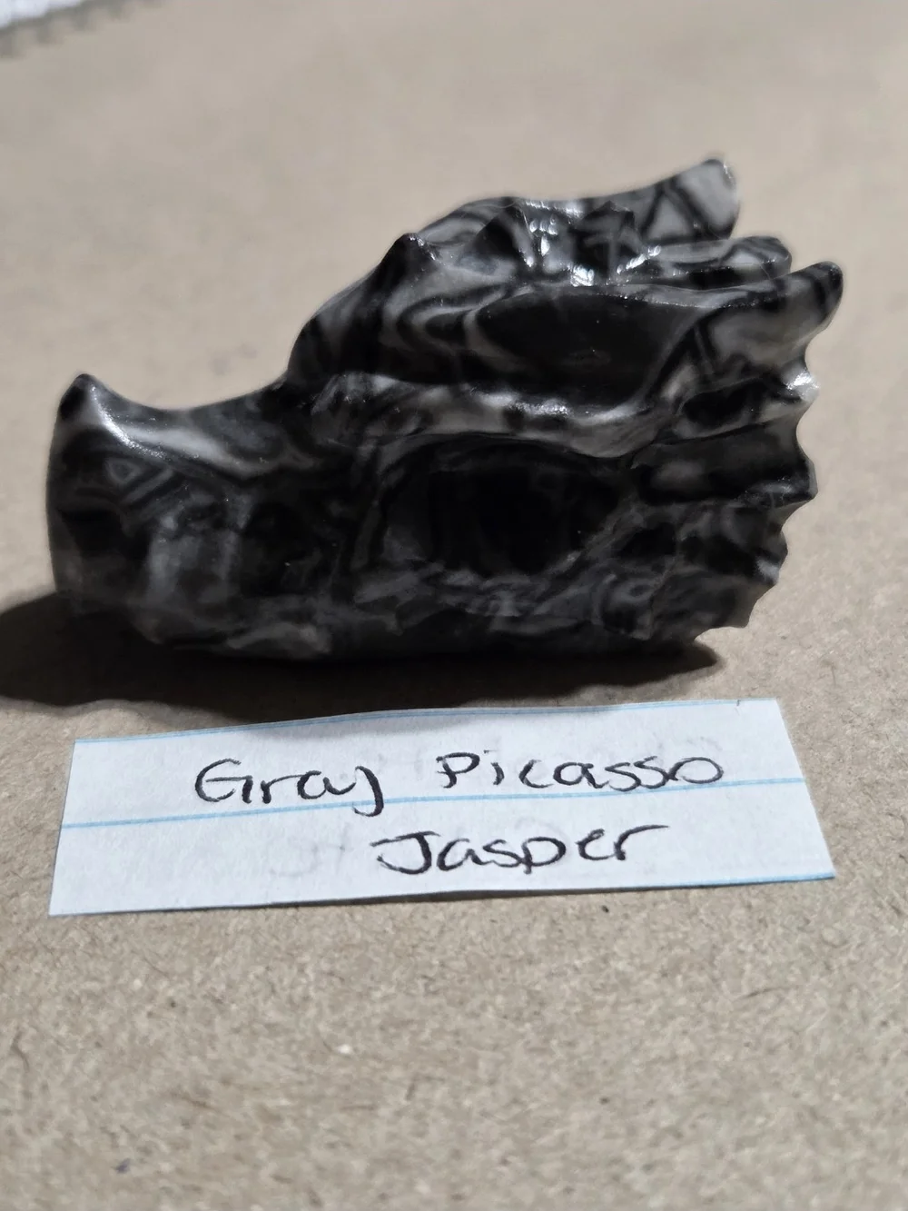 Detailed Picasso Jasper Crystal Carved Dragon Head Stone Sculpture Decor